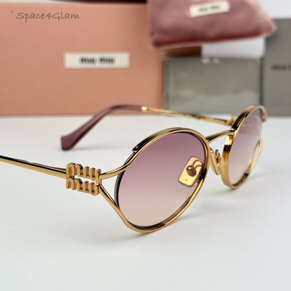 Miu Miu Women Sunglasses Gold Brown Gradient Violet Oval MU52YS 5AK06S BRAND NEW main image 8
